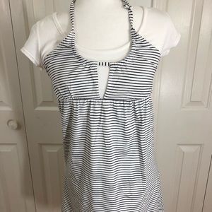 Betty Blue Beach Cotton Dress Navy Blue Stripe.